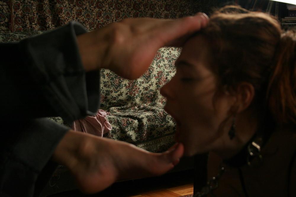 16P Waiting by the door for her Mistress, to lick her shoes, and feet clean, while M