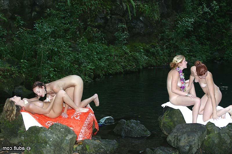 16P Four lesbians swimming in a lake