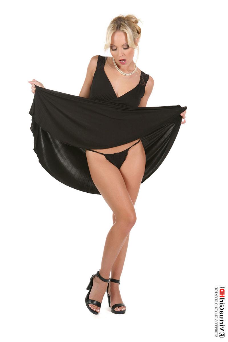 16P Charming blonde Jana Cova taking off black dress