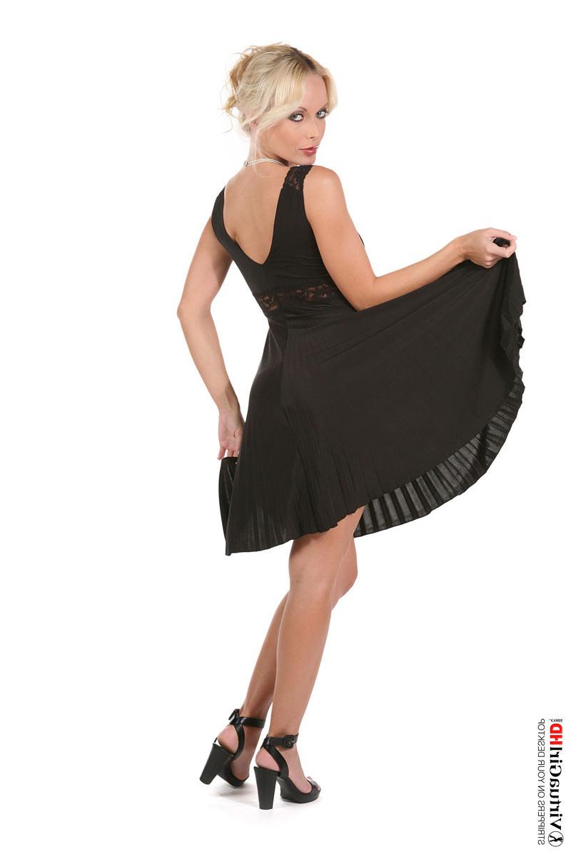 16P Charming blonde Jana Cova taking off black dress