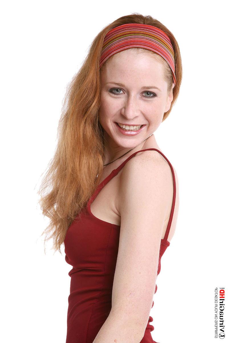 16P Redhead girl Lucie T taking off her sexy dress