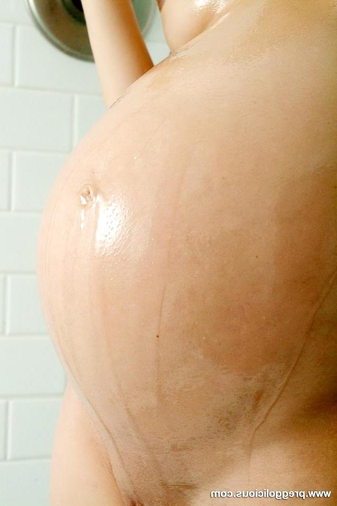 16P Pregnant pigtailed brunette beauty takes a shower
