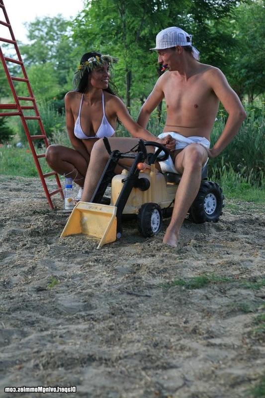 16P Adult diaper wearer has his ass reamed by a dildo wearing milf