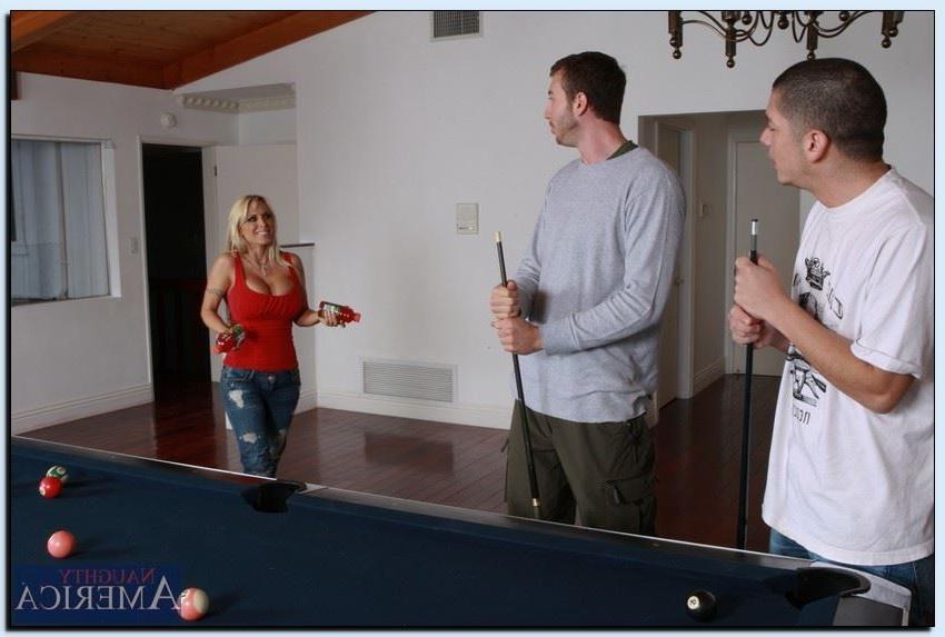 16P Holly Halston takes on two cocks in a tight red top