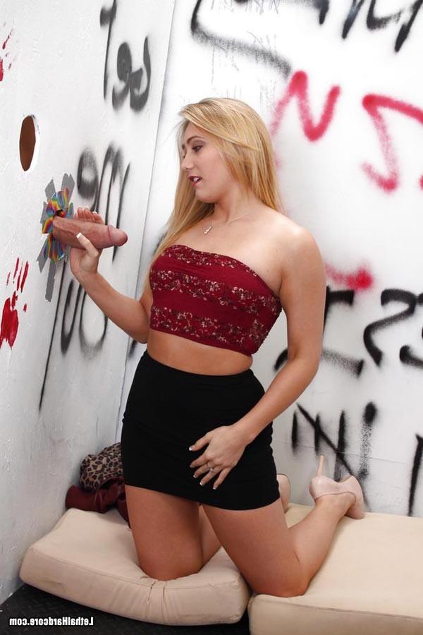 16P Blonde whore AJ Applegate gives sloppy gloryhole blowjob