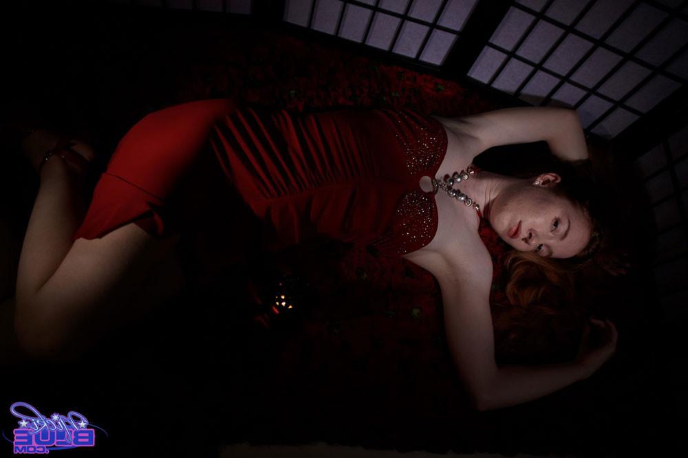 15P Nicki Blue strips off her elegant red dress
