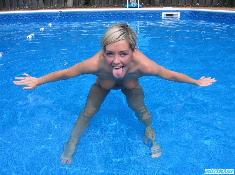 15P Cute and busty amateur Foxy Jacky goes skinny dipping in pool
