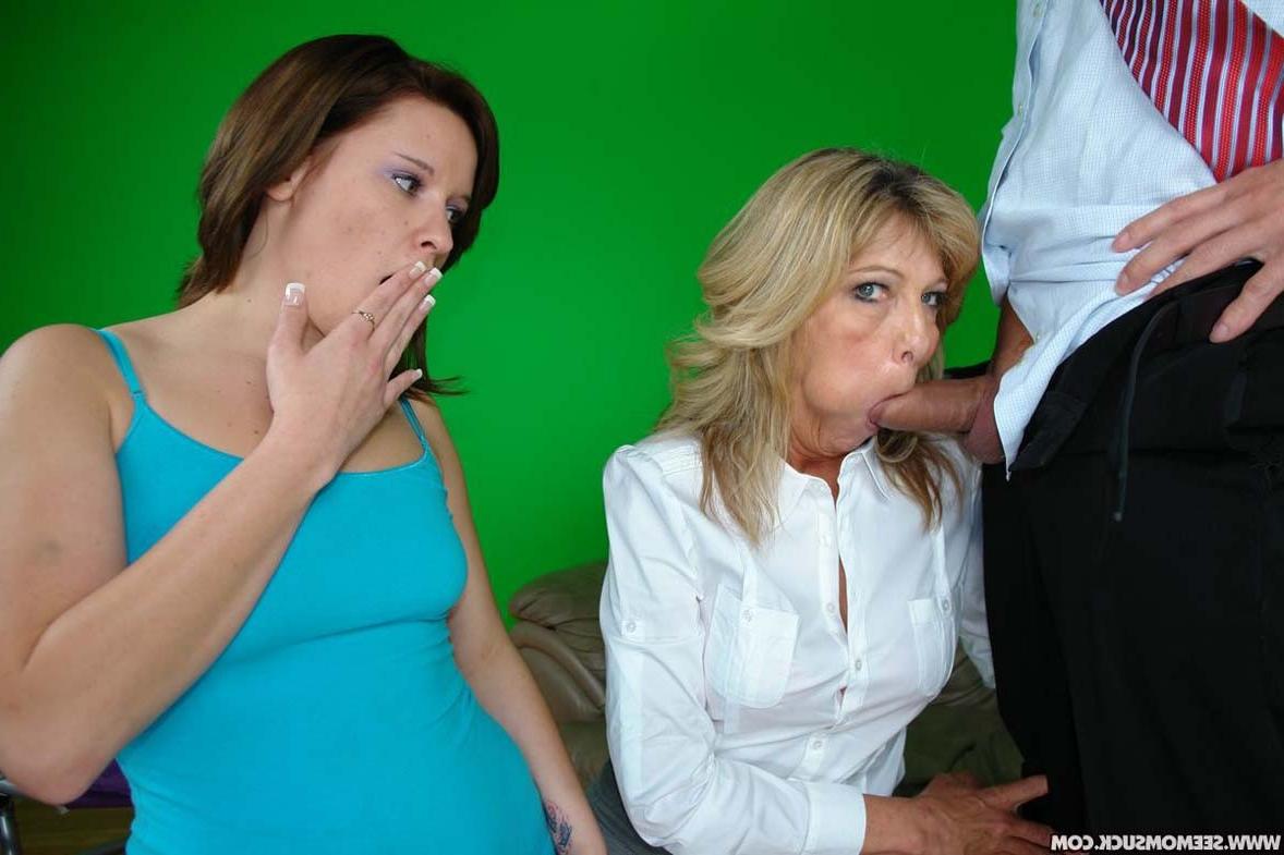 9P Hot Mommy And Her Busty Daughter Sucking Cock Together