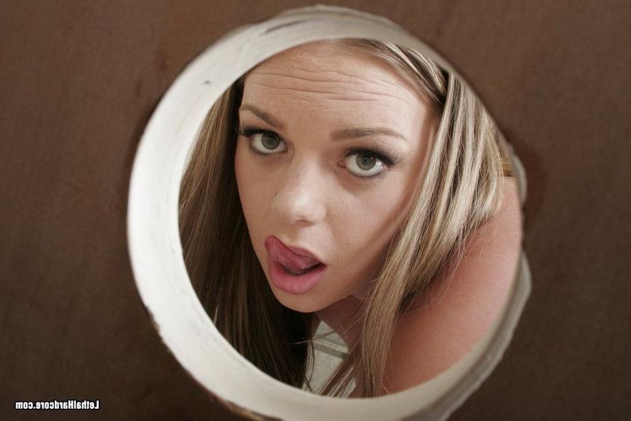 16P Katy Karson sucks huge cock at gloryhole shows ass