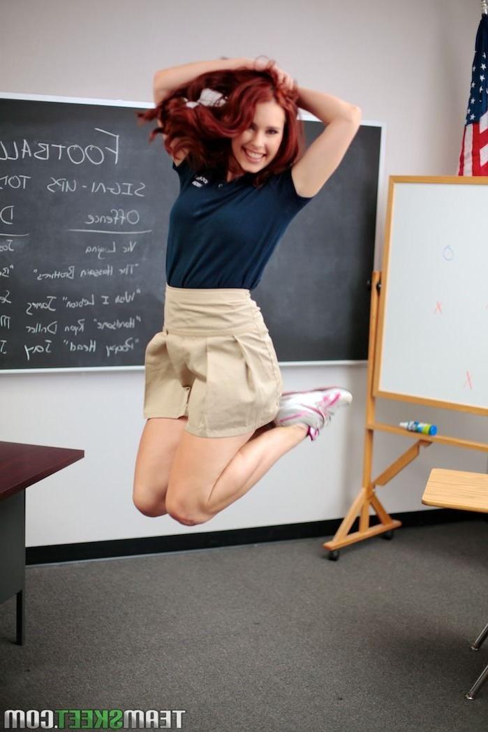 16P Teachers pet Melody Jordan rides cock on a school desk