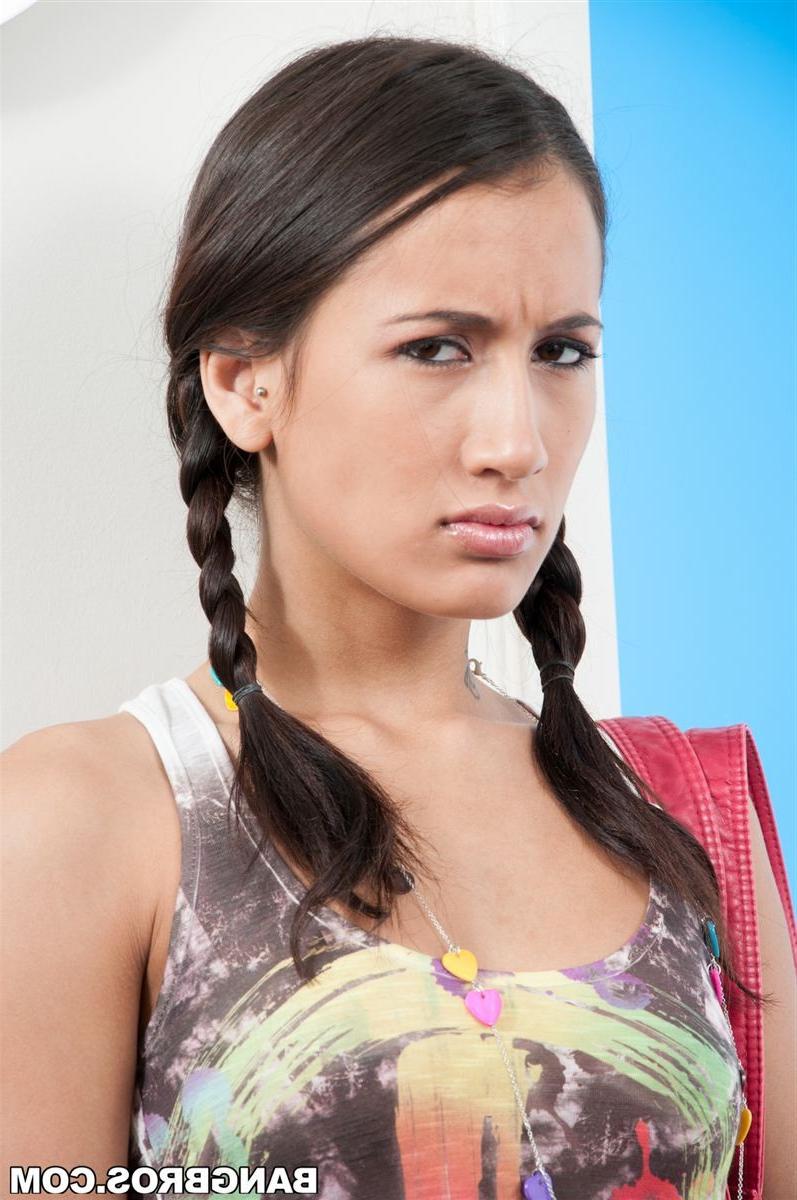16P Amia Miley gets banged on the desk in her cute pigtails