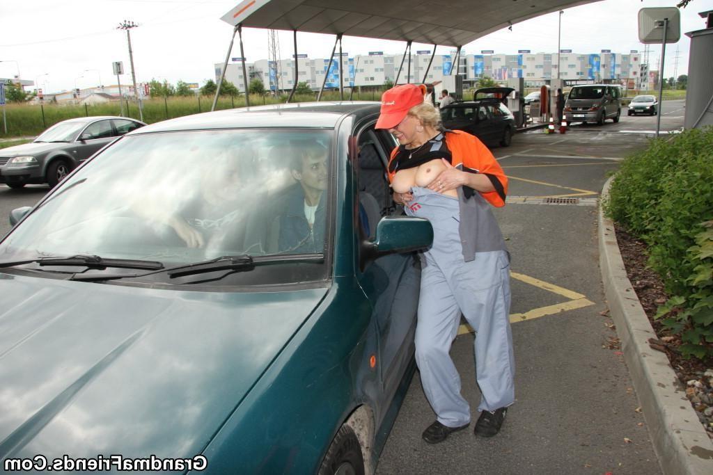 16P Two dudes fuck a naughty granny outdoors and she takes all the c