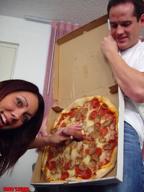 15P Brunette sucking cock and fucking with delivery boy in fetish