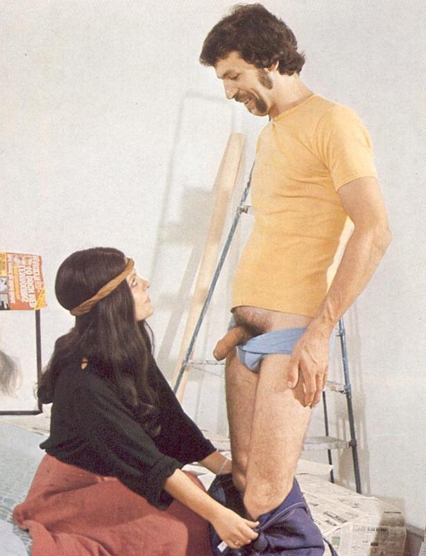 16P Retro guy releasing his boner on a real hippie