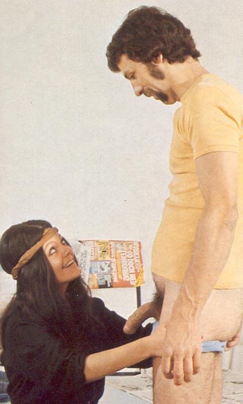 16P Retro guy releasing his boner on a real hippie