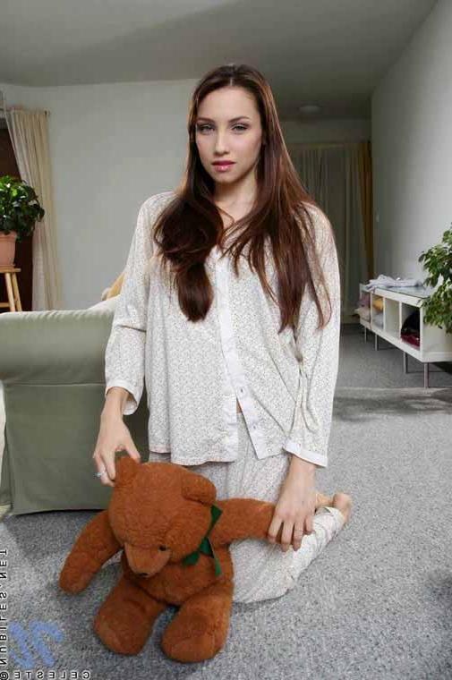 16P Beautiful brunette teen posing with her teddy bear