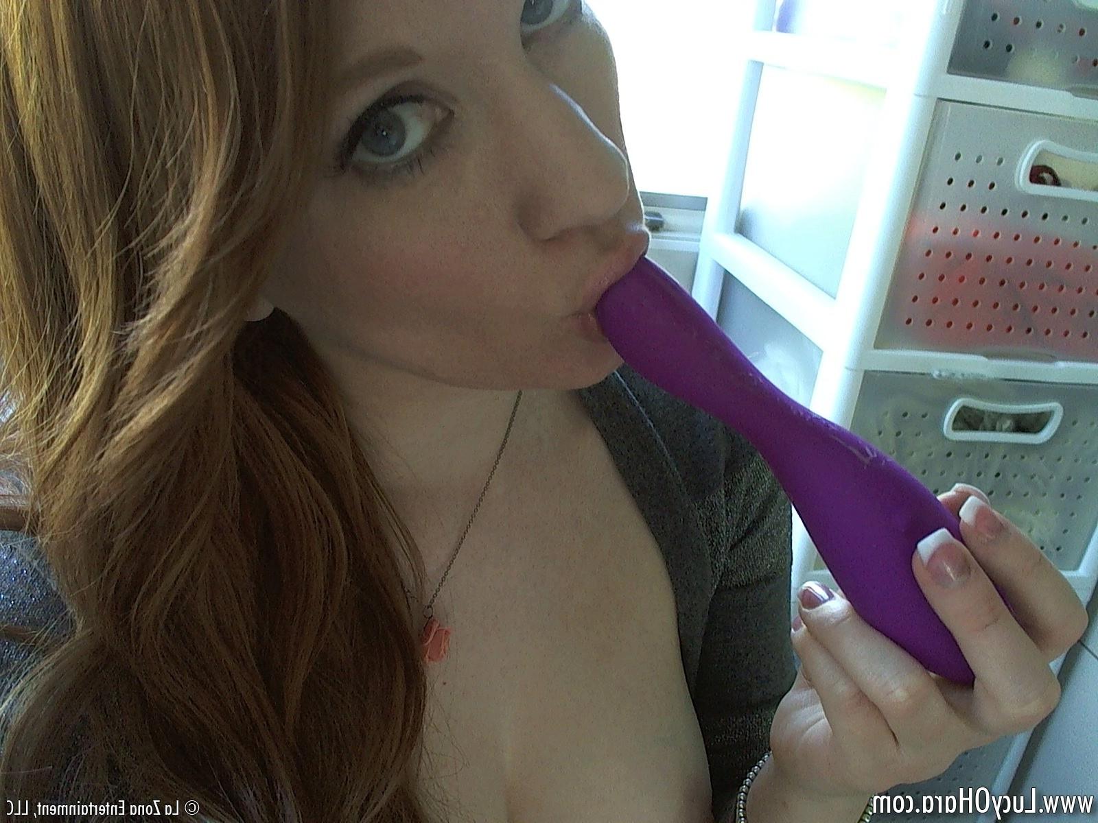 15P Busty redhead Lucy plays with dildo
