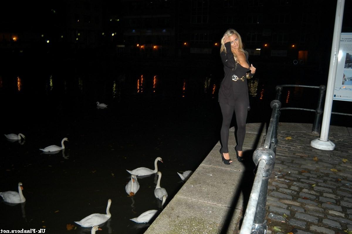 16P Busty uk pornstar Stephanie Knight flashing tits in exhibitionist longhaired blo