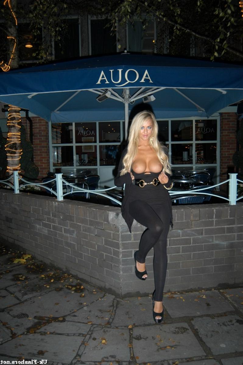 16P Busty uk pornstar Stephanie Knight flashing tits in exhibitionist longhaired blo
