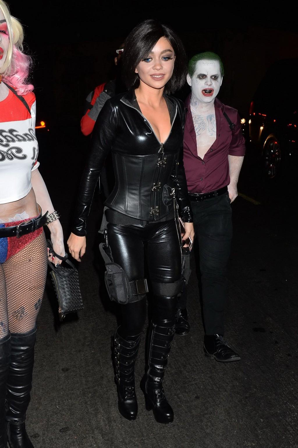 16P Sarah Hyland stunning in tight black leather for Halloween