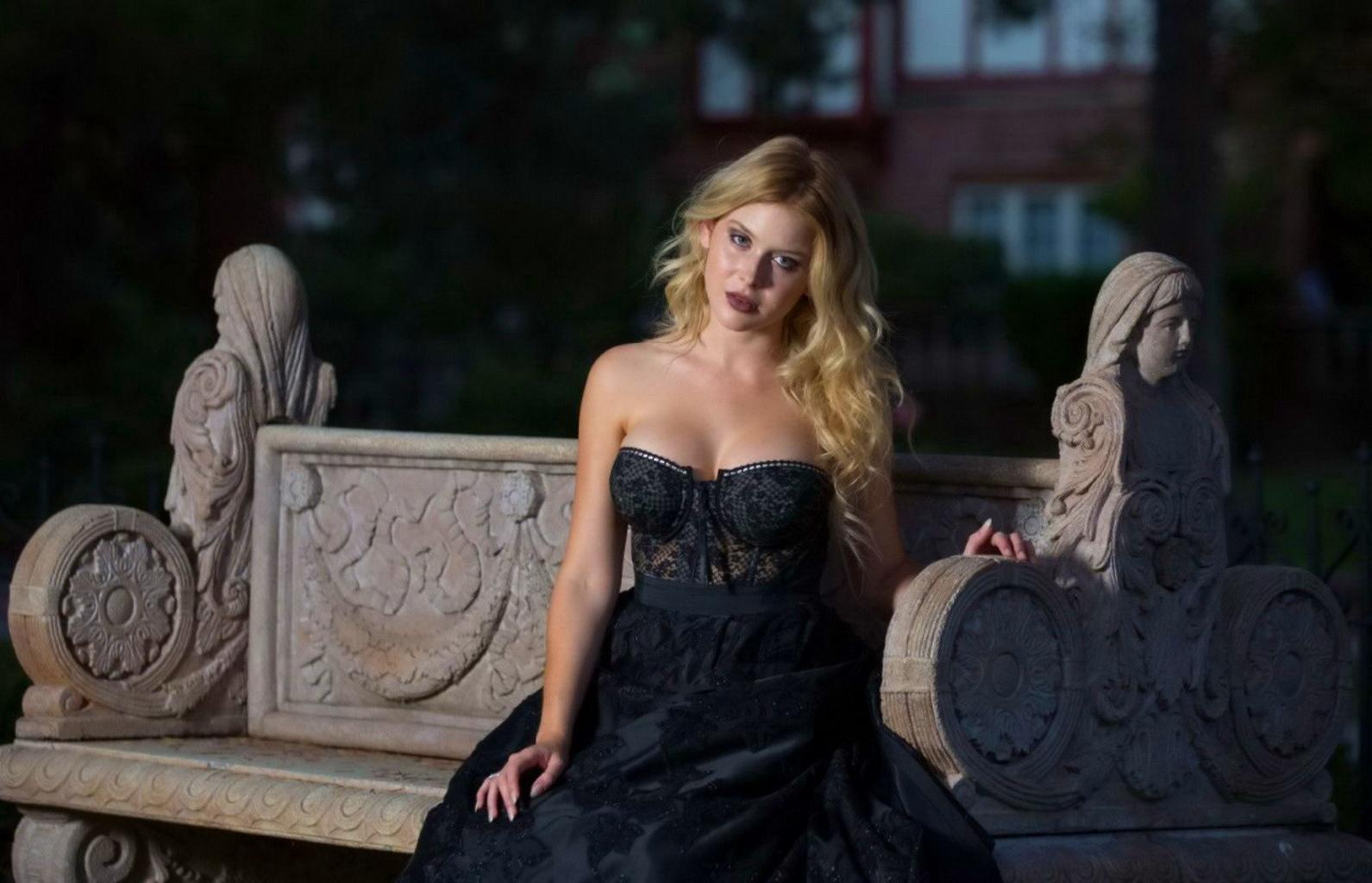16P Renee Olstead busty in partially see through strapless dress
