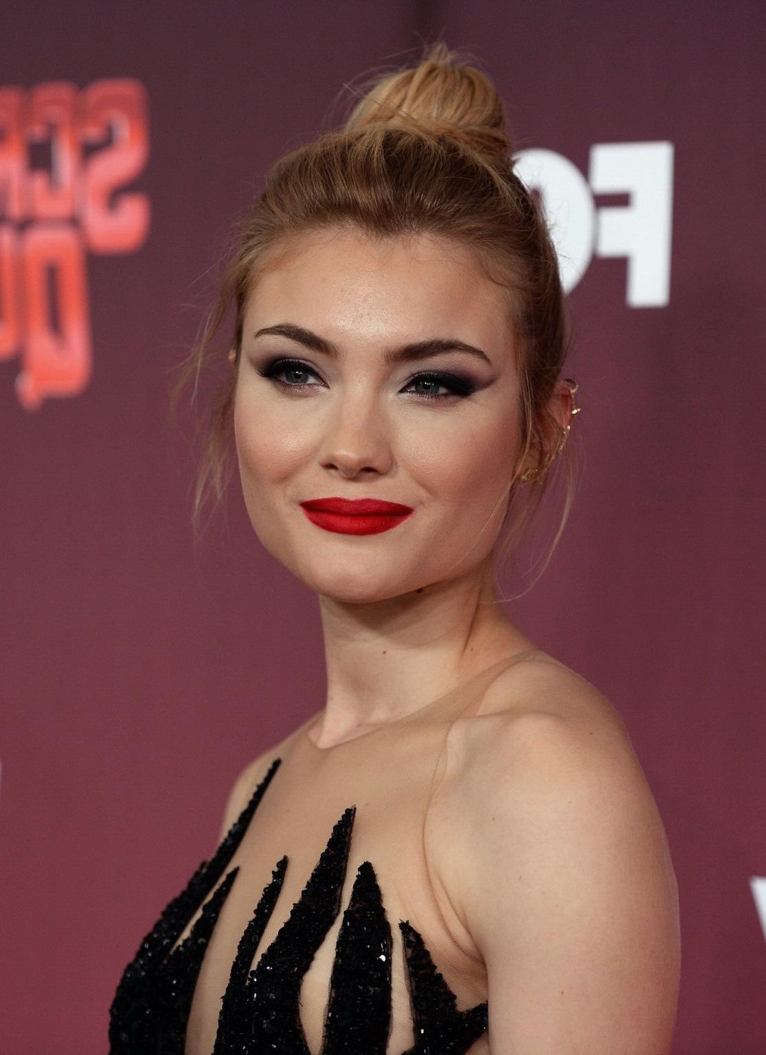 16P Skyler Samuels braless in see through mini dress