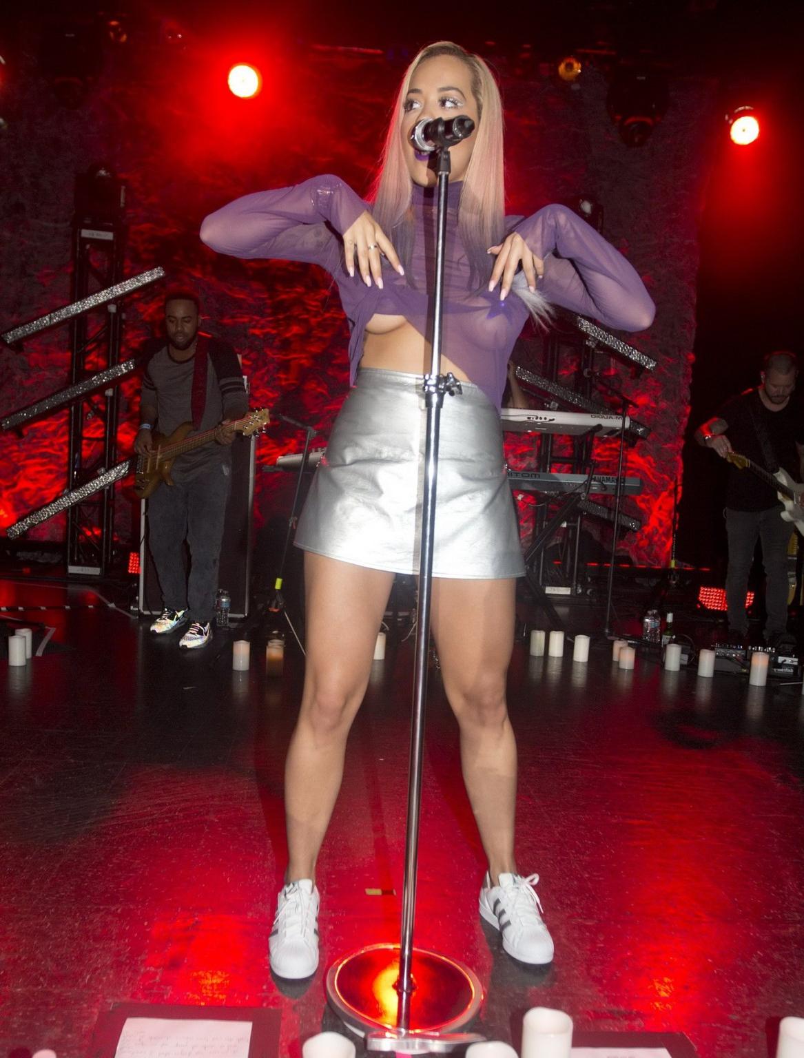 16P Rita Ora see through to pasties and upskirt on stage