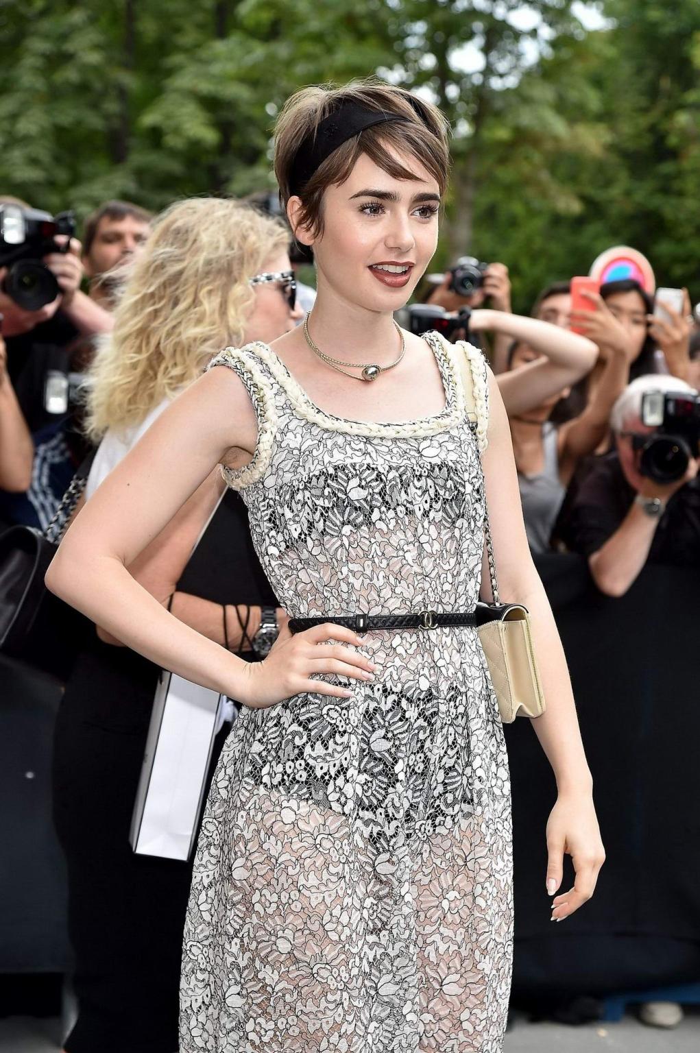 16P Lily Collins see through to undies in Paris