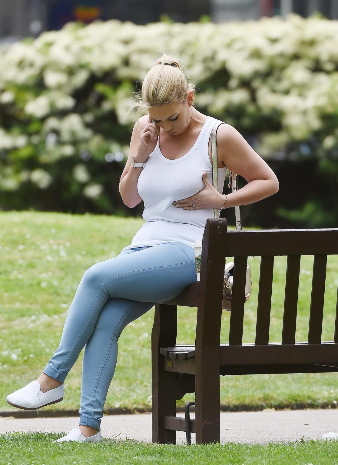 16P Busty Frankie Essex braless downblouse at a park in London