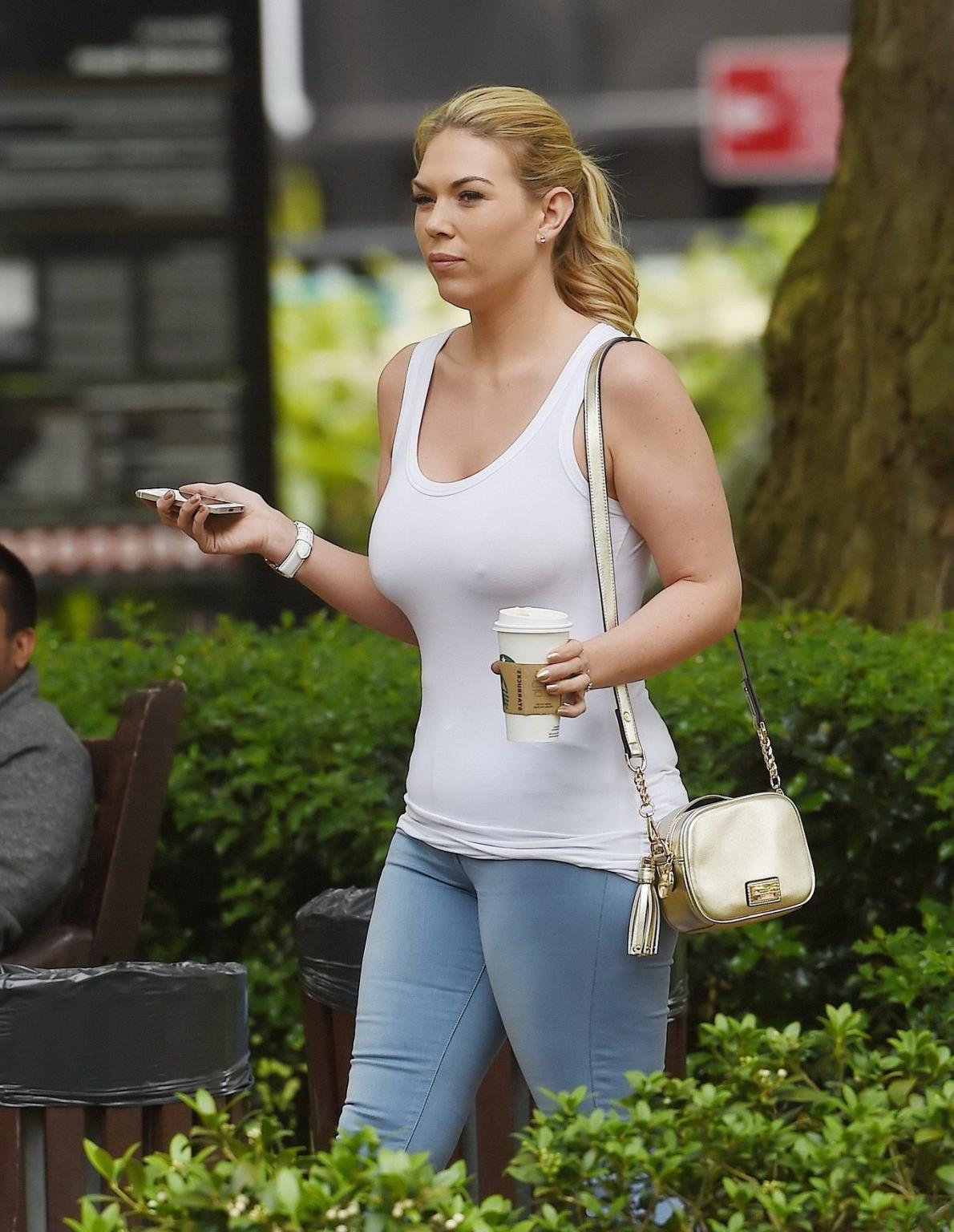16P Busty Frankie Essex braless downblouse at a park in London