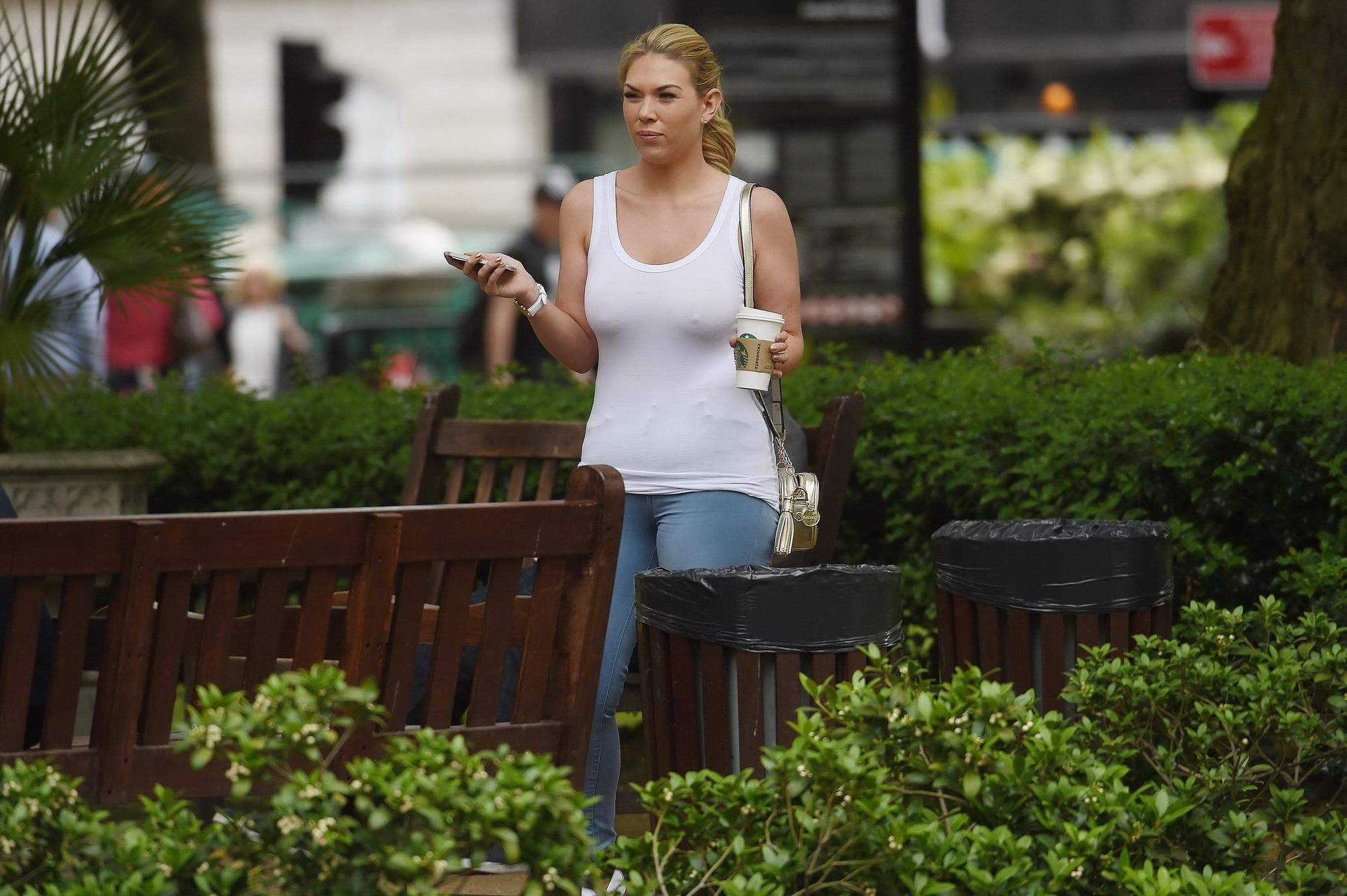 16P Busty Frankie Essex braless downblouse at a park in London