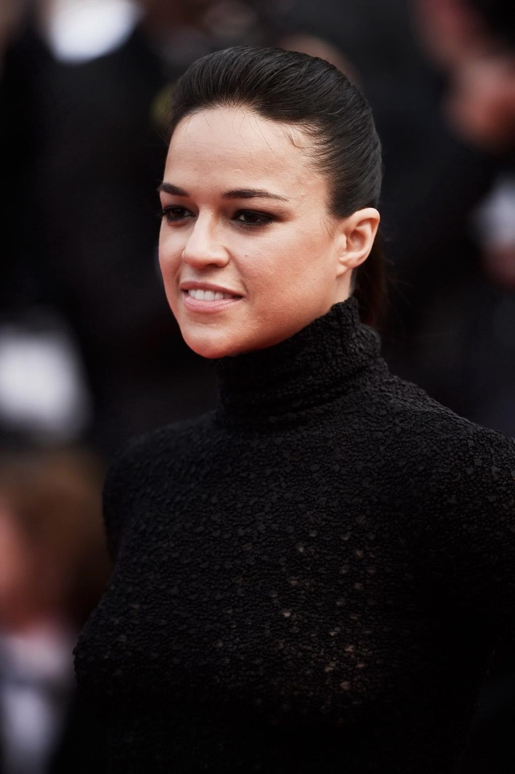 16P Michelle Rodriguez showing her big boobs in black see through dress at the closi