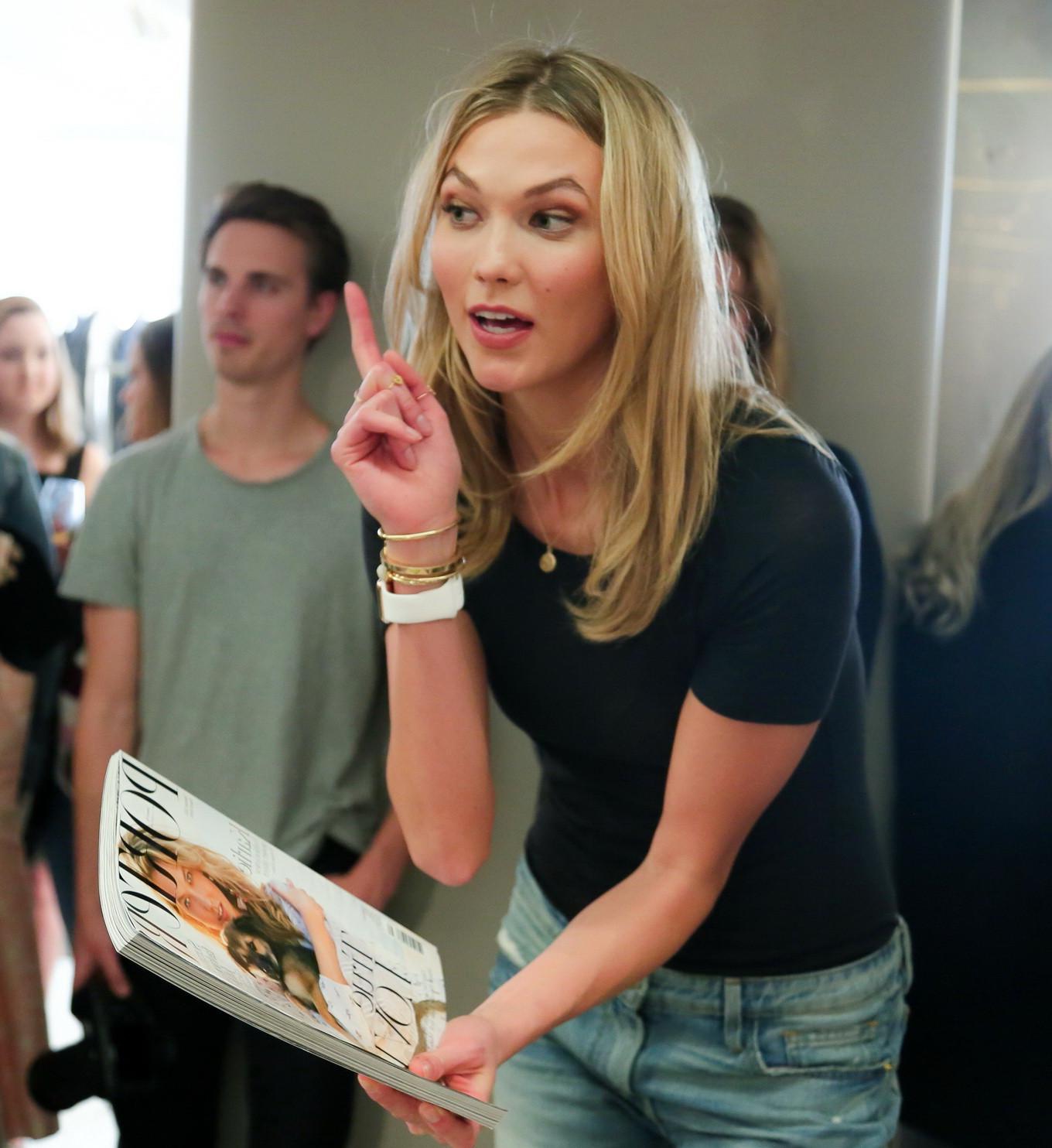 16P Karlie Kloss see through to bra at the Frame Denim launch in NYC