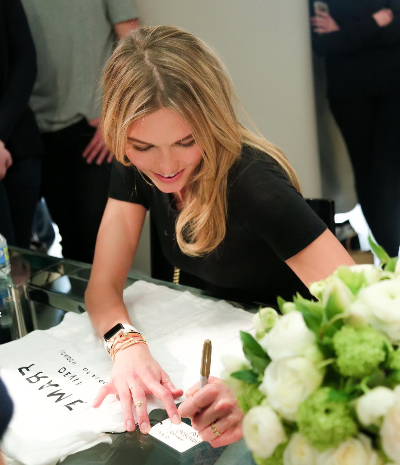 16P Karlie Kloss see through to bra at the Frame Denim launch in NYC