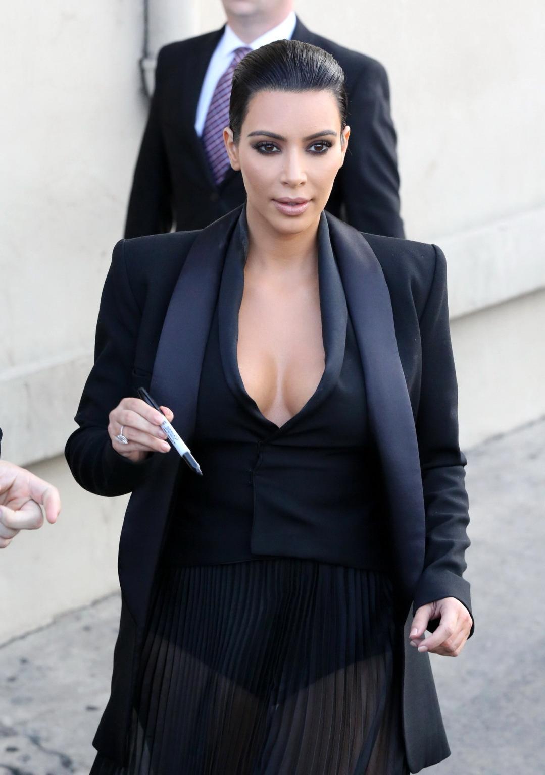 16P Kim Kardashian busty wearing skimpy top  see through skirt at The Jimmy Kimmel S