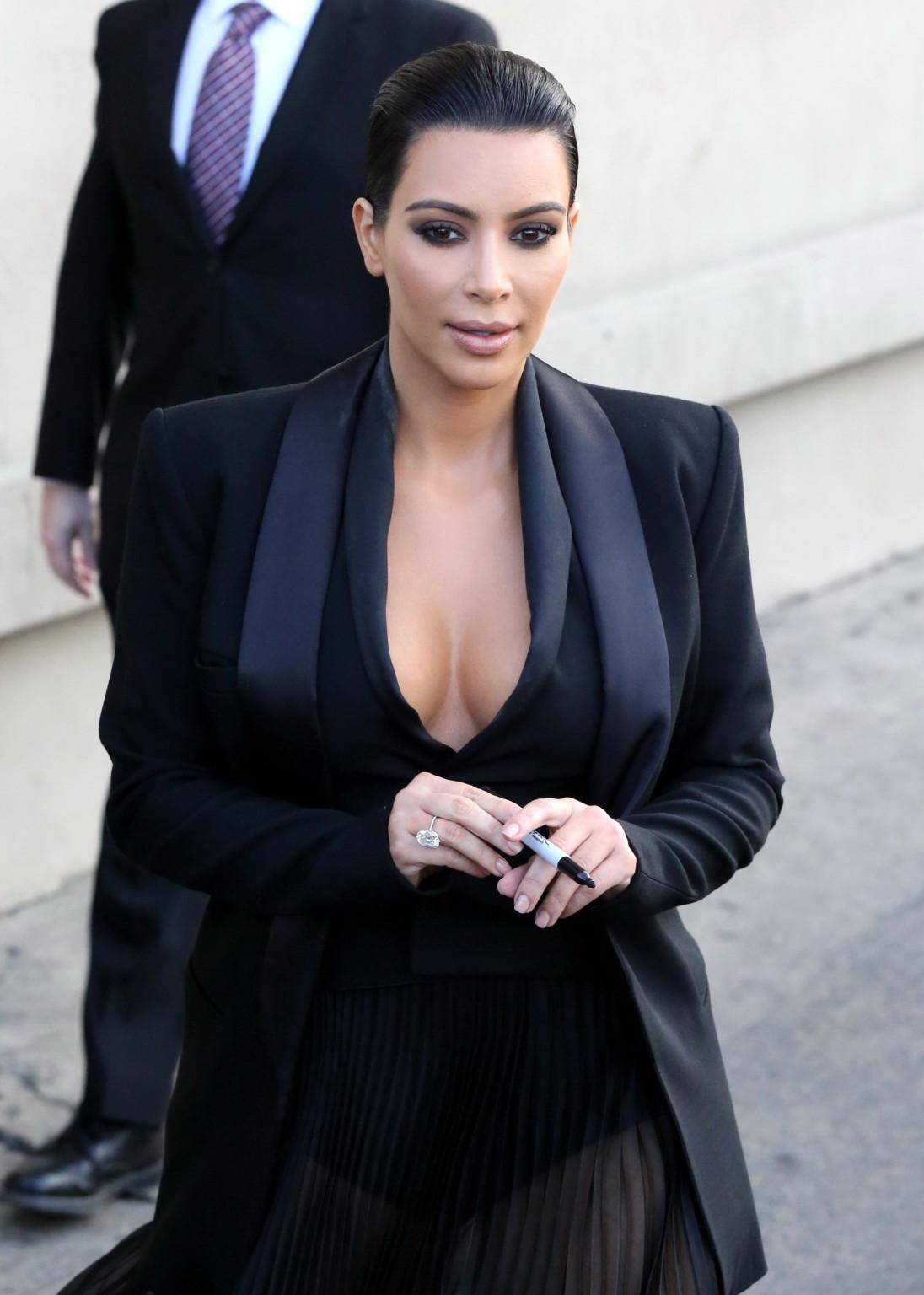 16P Kim Kardashian busty wearing skimpy top  see through skirt at The Jimmy Kimmel S