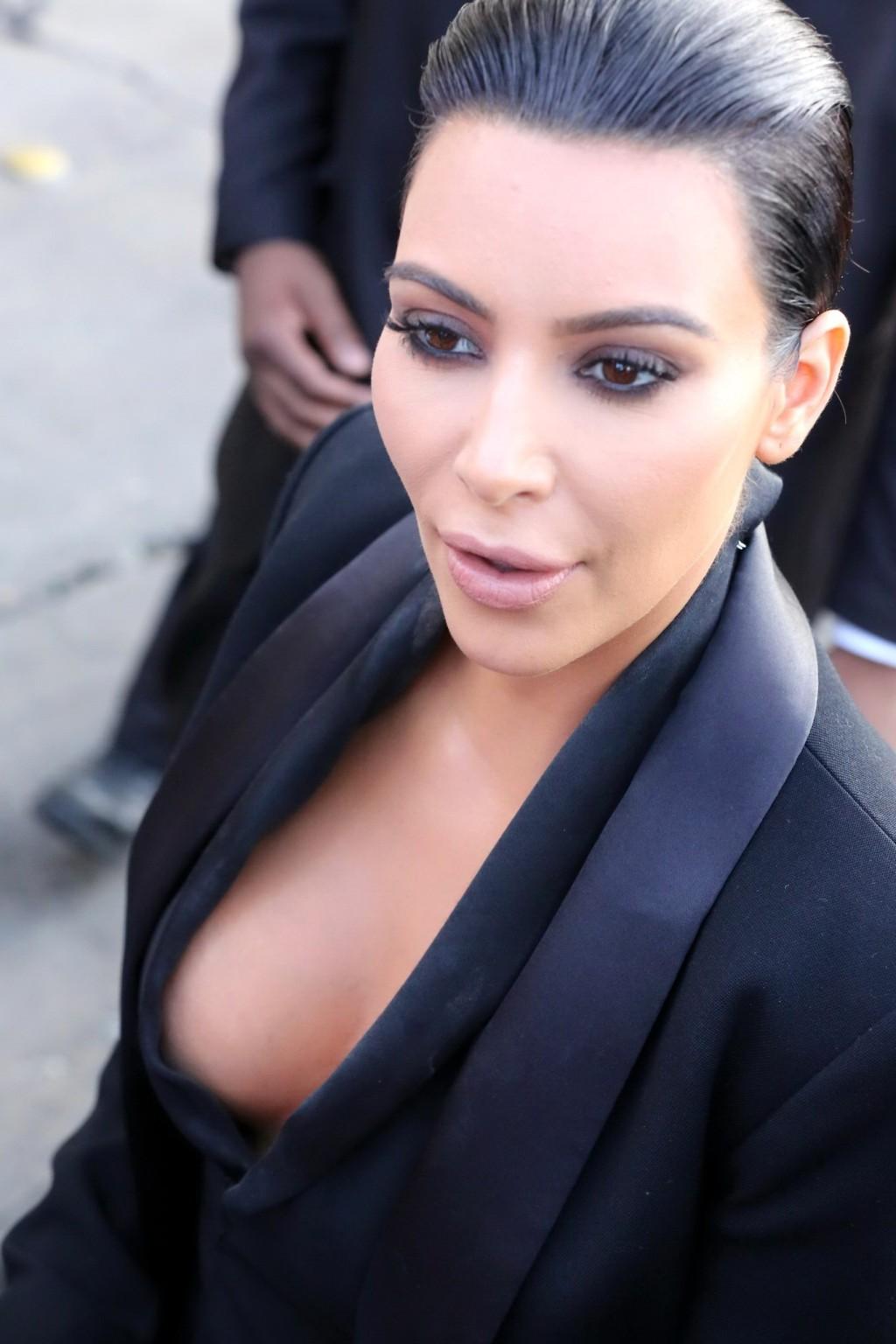 16P Kim Kardashian busty wearing skimpy top  see through skirt at The Jimmy Kimmel S
