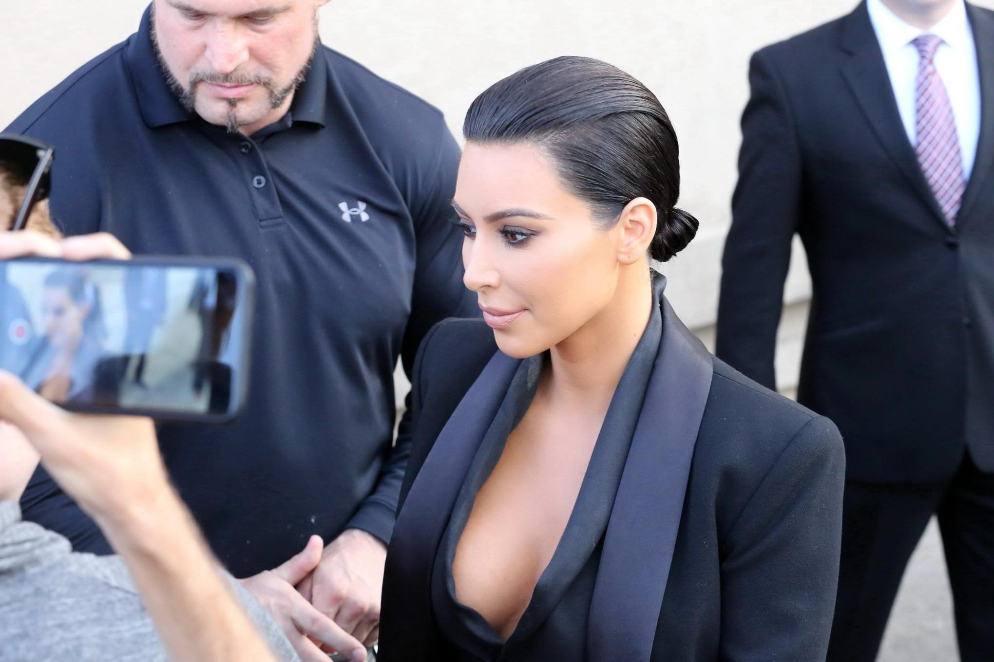 16P Kim Kardashian busty wearing skimpy top  see through skirt at The Jimmy Kimmel S