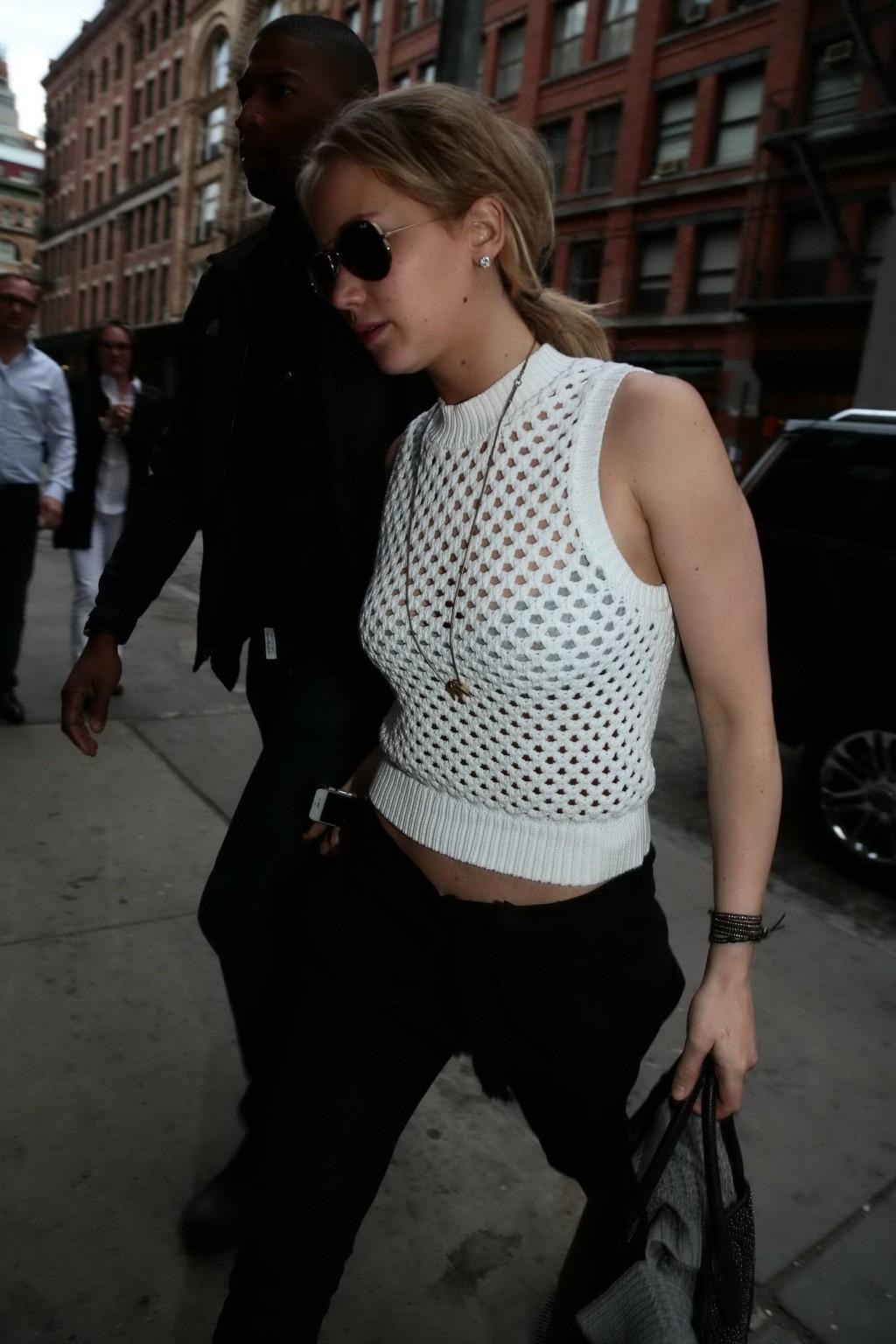 16P Busty Jennifer Lawrence see through to bra out in NYC