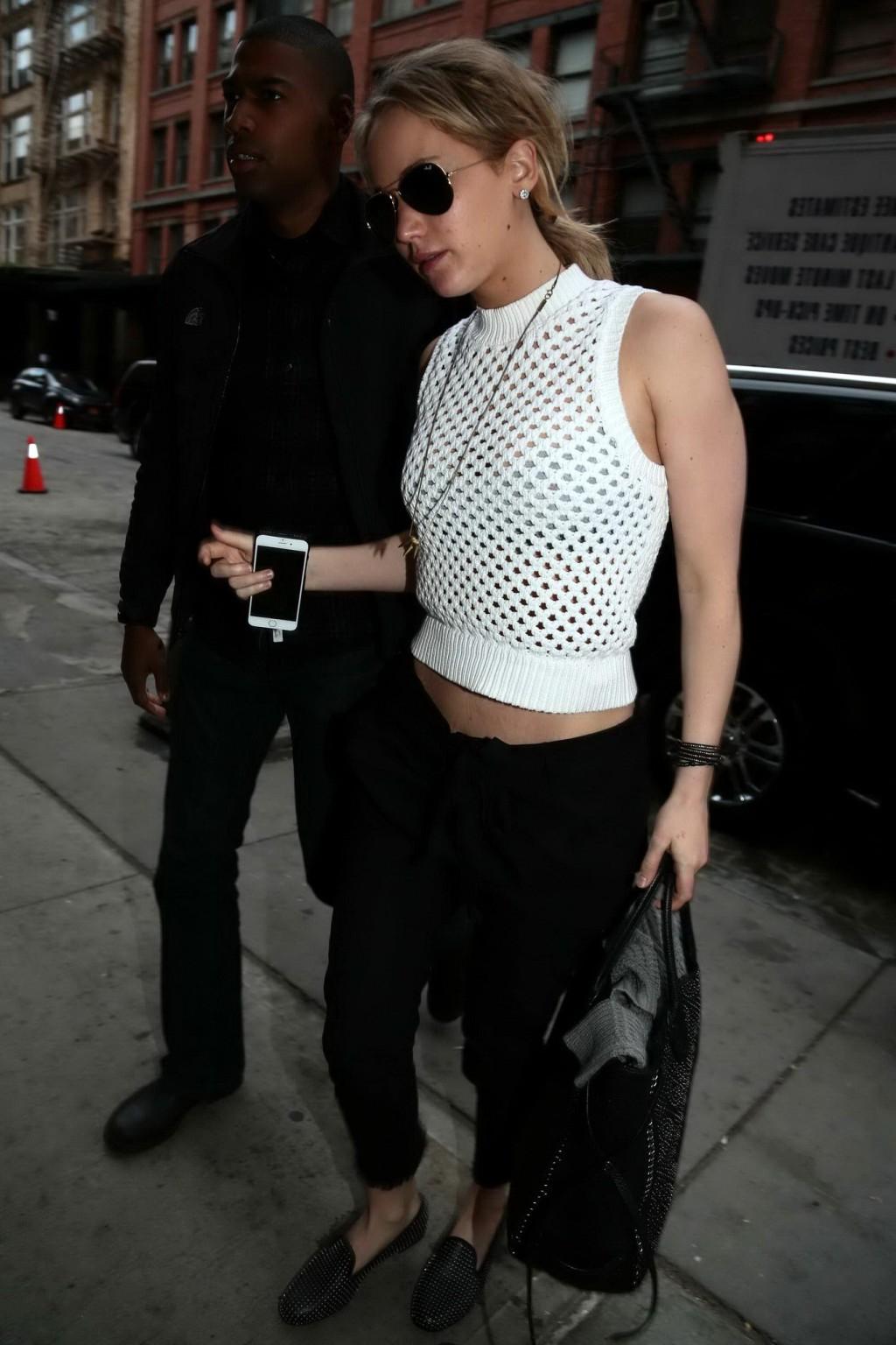 16P Busty Jennifer Lawrence see through to bra out in NYC