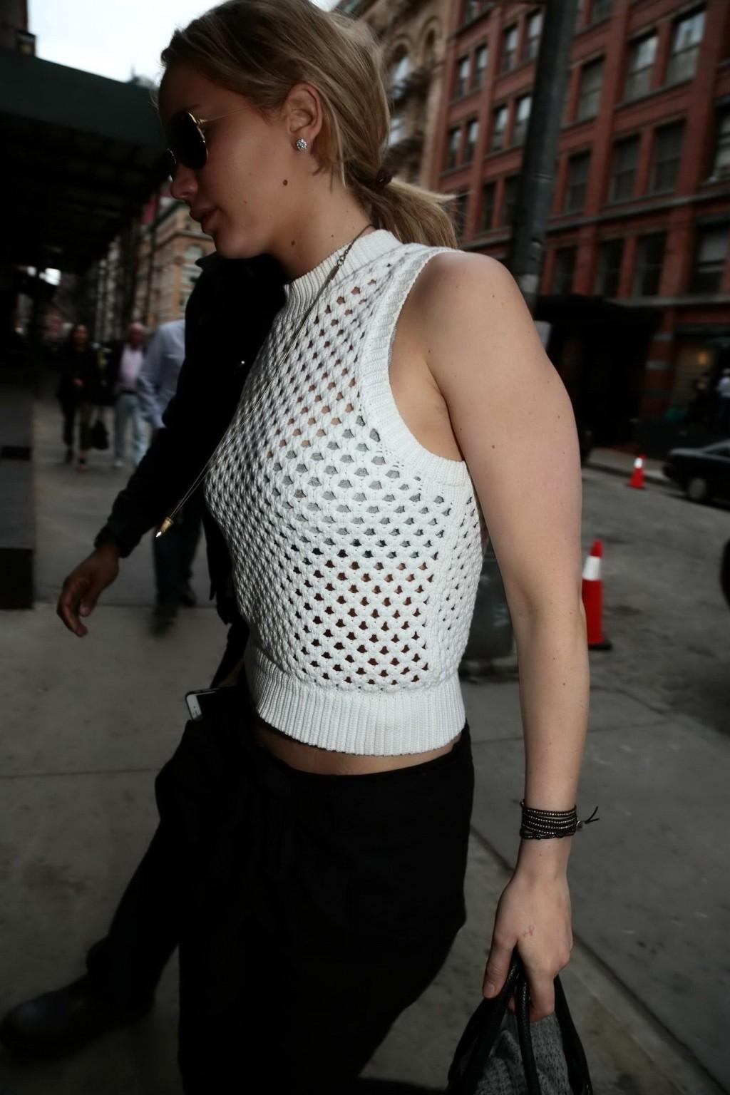 16P Busty Jennifer Lawrence see through to bra out in NYC