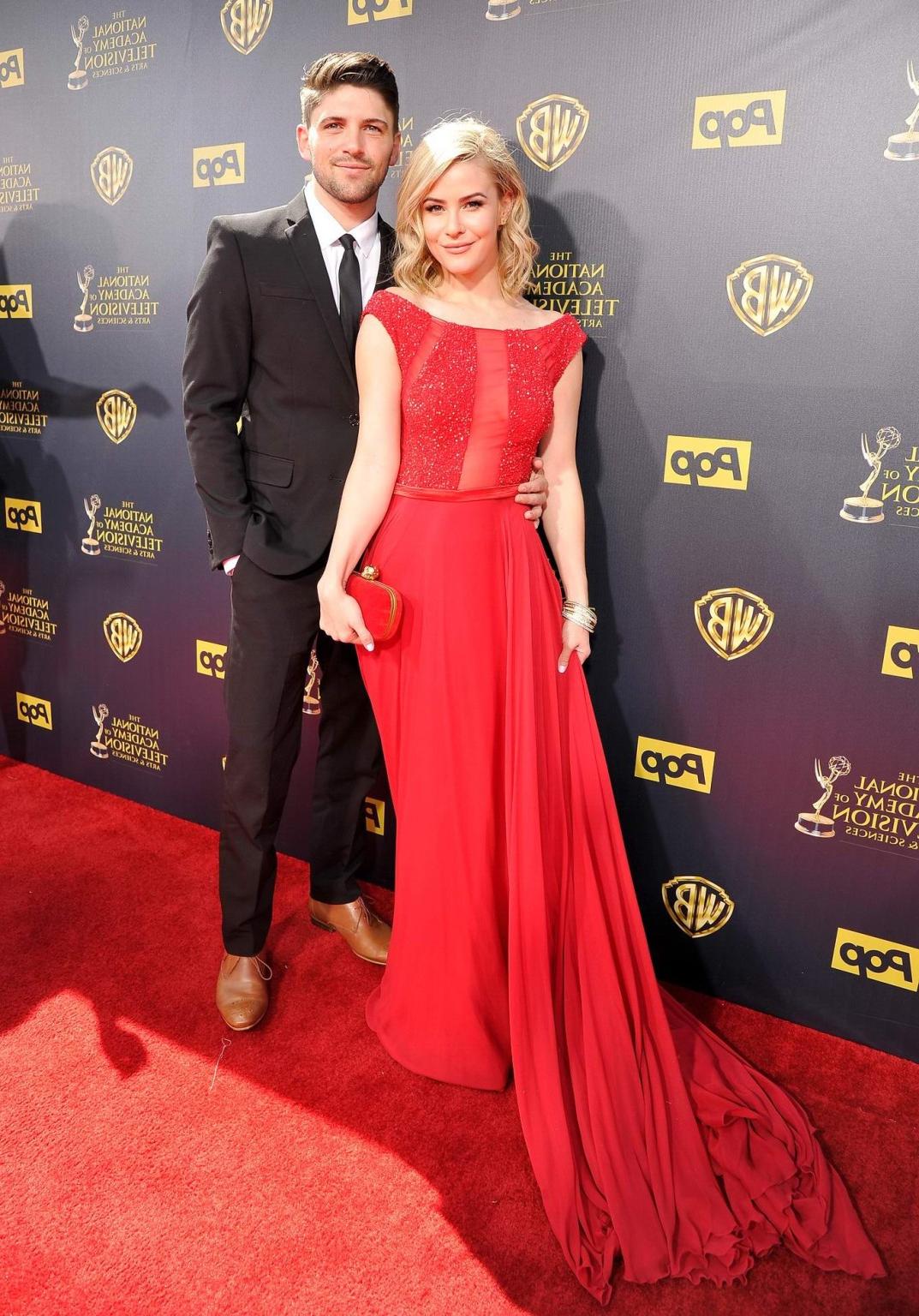 16P Linsey Godfrey busty and braless wearing a partially see through red dress at th