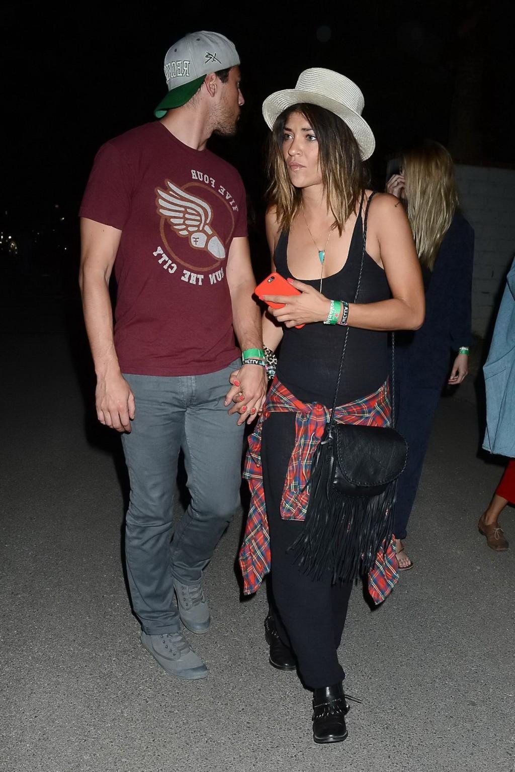 16P Jessica Szohr showing boobs braless in black see through dress at Coachella Musi