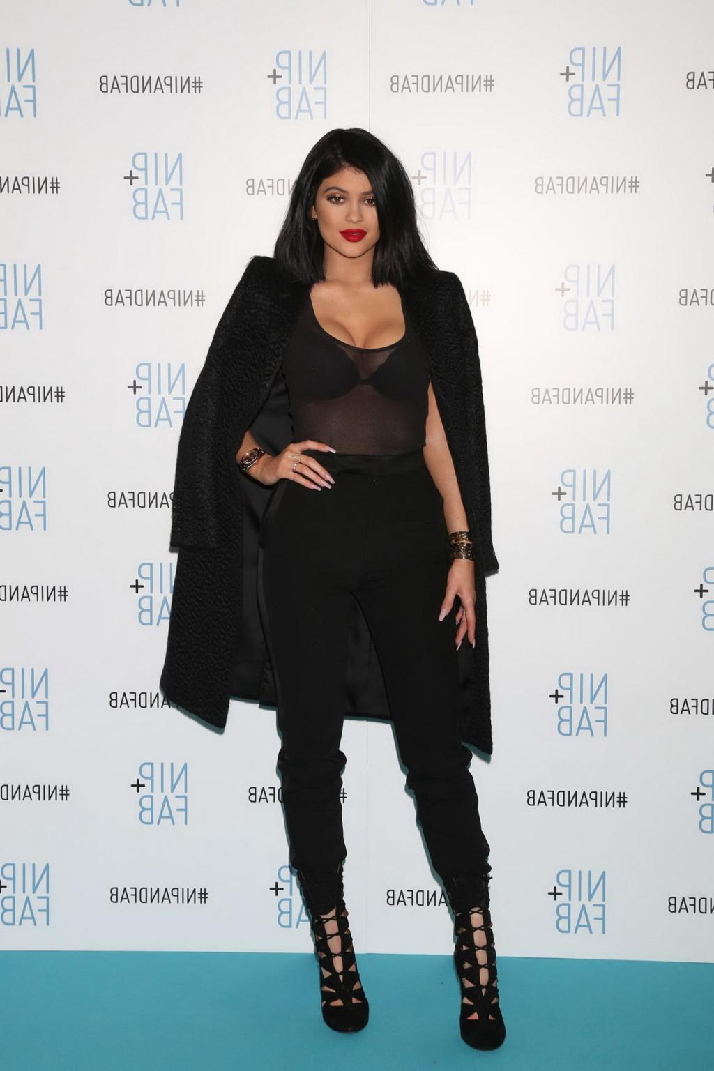 16P Kylie Jenner busty and see through to bra for Nip  Fab Photocall in London