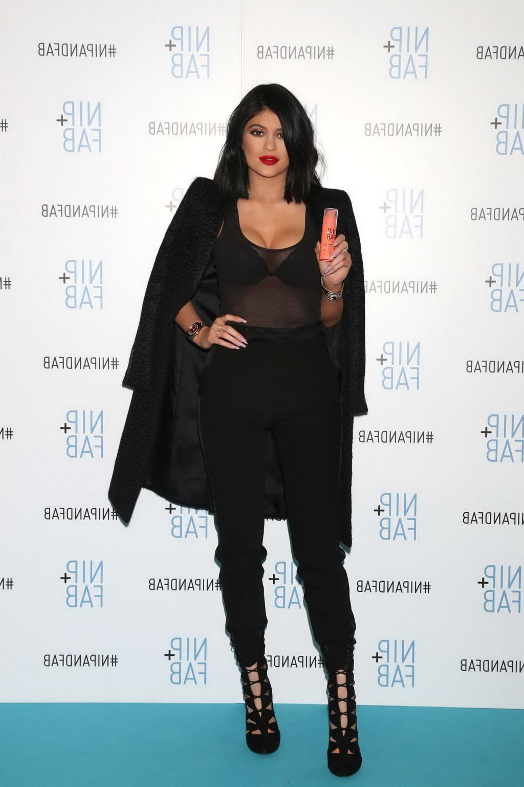 16P Kylie Jenner busty and see through to bra for Nip  Fab Photocall in London