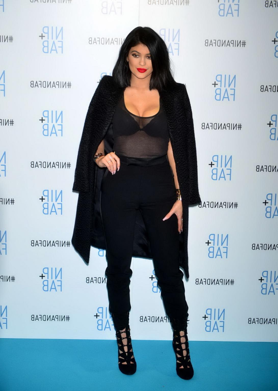 16P Kylie Jenner busty and see through to bra for Nip  Fab Photocall in London