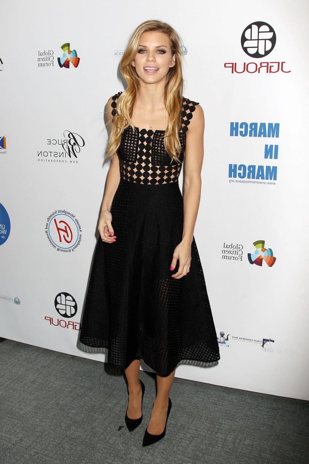 16P AnnaLynne McCord braless wearing a partially see through dress at the UN Women f