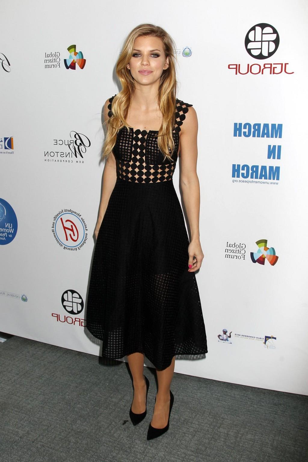 16P AnnaLynne McCord braless wearing a partially see through dress at the UN Women f