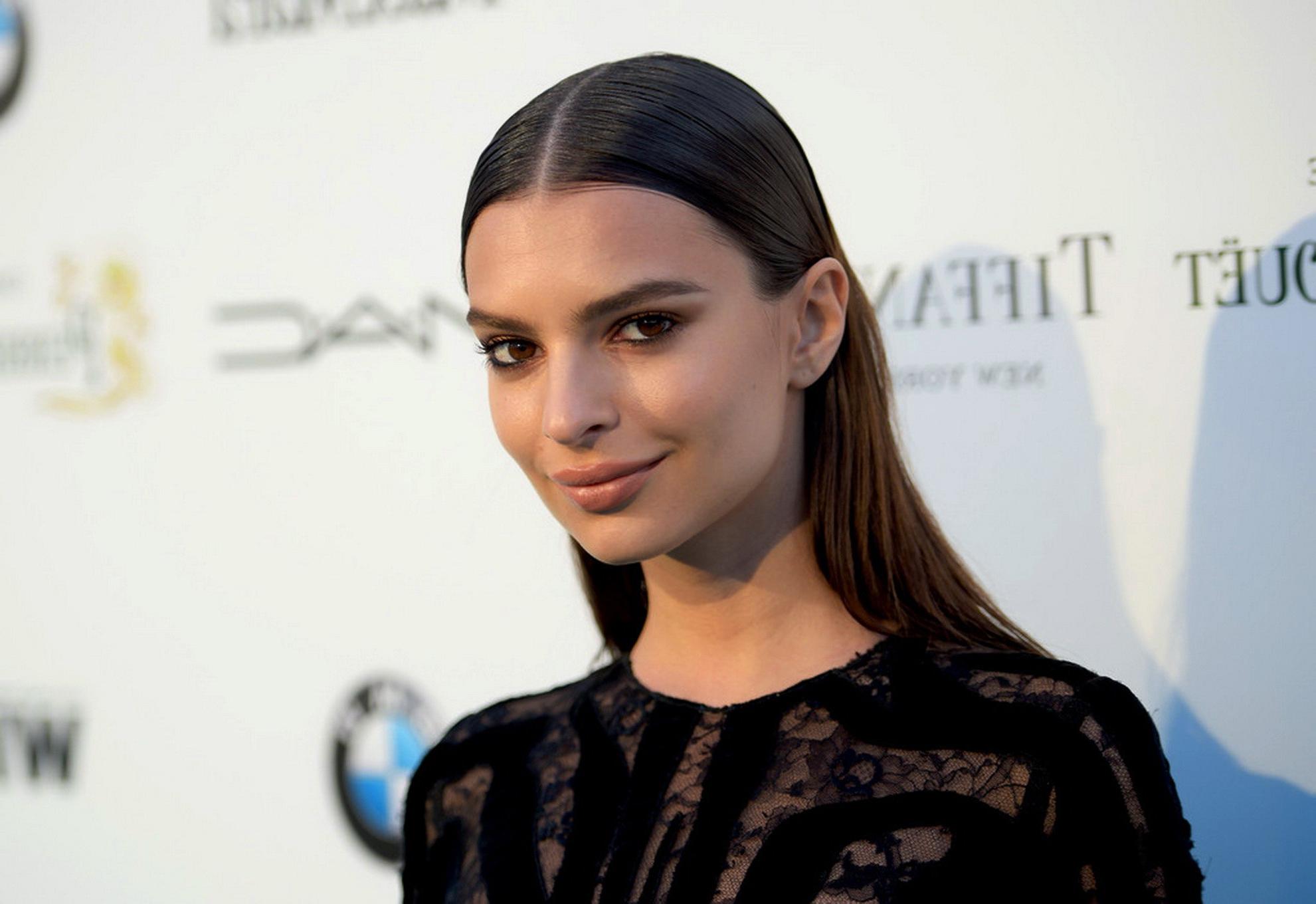 16P Emily Ratajkowski braless wearing black see through dress at 2015 Tom Ford Colle
