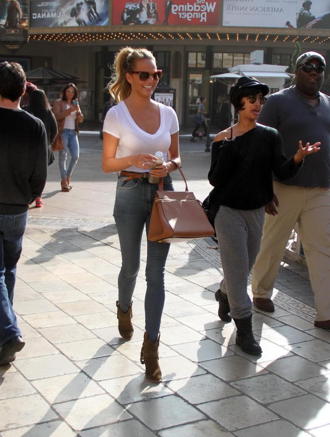16P Chrissy Teigen see through to bra out in West Hollywood